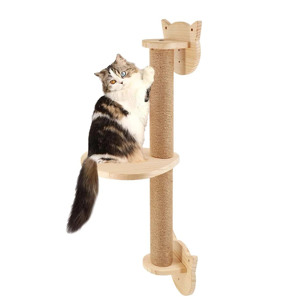 Wall-Mounted Cat Scratching Post with Wood Construction - Indoor Cat Scratcher Tower and Accessories