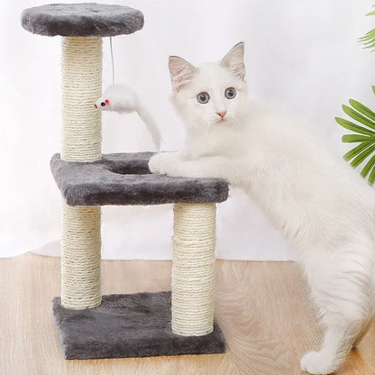 Three-Tiered Cat Scratching Post with Sisal Rope - Tri-Pillar Climbing Frame for Kittens and Cats, Ideal Pet Furniture and Toy