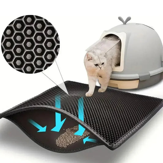 Waterproof Double-Layer Cat Litter Trapping Mat - Pet Litter Box Cleaning Accessory for Cats