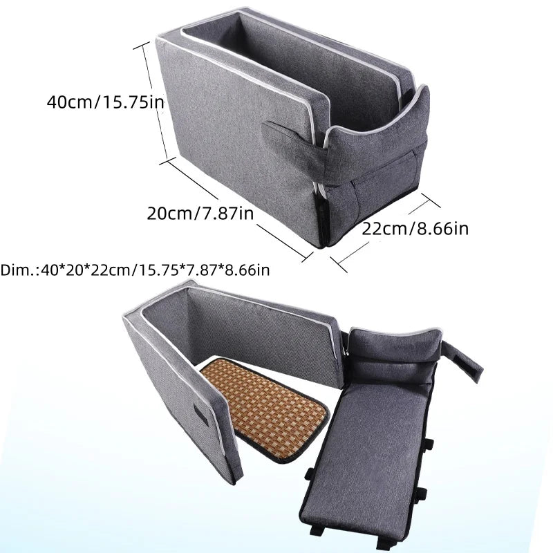 Car Center Console Pet Bed Mat - Essential Fiber Safety Seat for Cats and Small Dogs - Non-Slip Car Carrier