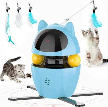 4-in-1 Indoor Electric Interactive Cat Toy with Ball, Feather, and Automatic Laser Chaser - USB Rechargeable