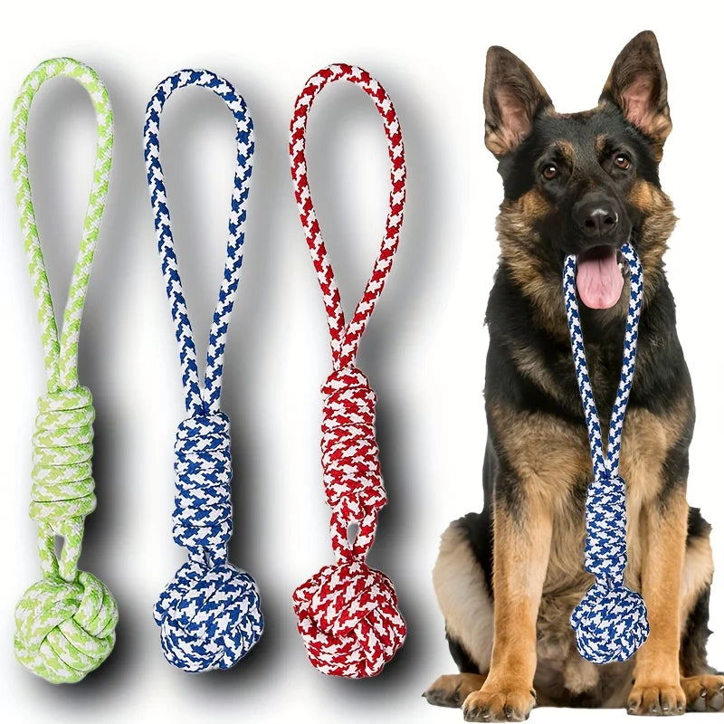 Heavy-Duty Tow Rope Toy for Large Dog Breeds - Thick Woven Rope Ball with Red Striped Fabric