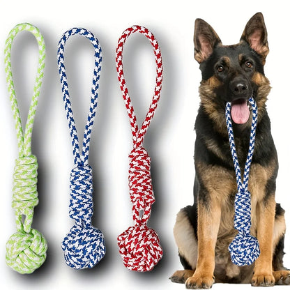 Heavy-Duty Tow Rope Toy for Large Dog Breeds - Thick Woven Rope Ball with Red Striped Fabric