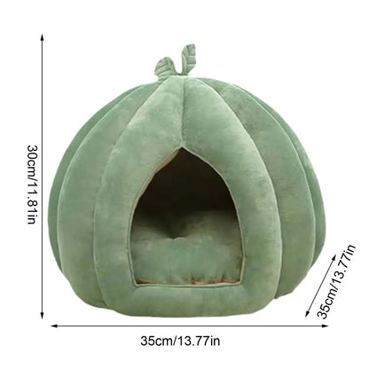 Indoor Cat Beds - Enclosed Pumpkin Cat House and Thickened Halloween Pet Hideaway for Kittens and Small Cats