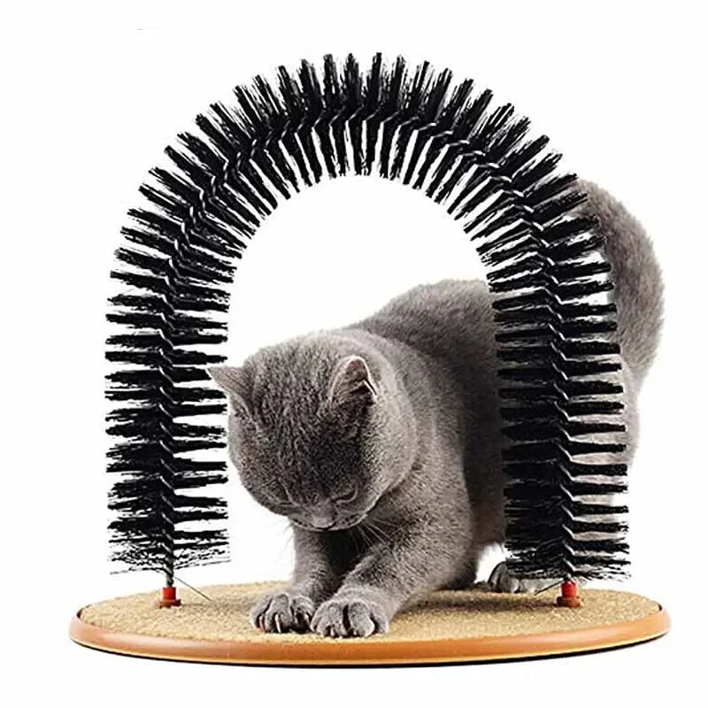 Interactive Cat Grooming Arch with Massage Brush and Scratching Pad