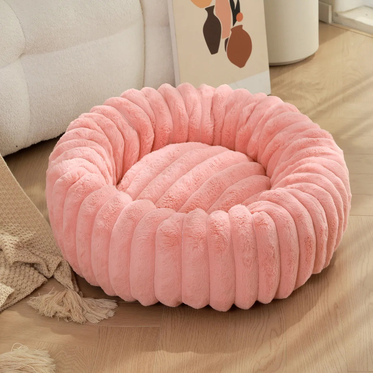 Large Round Pet Bed for Dogs and Cats, All-Season Washable Sofa Bed with Winter Warmth