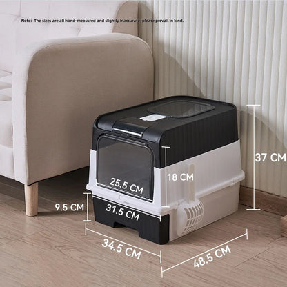 Large Foldable Cat Litter Box with Scoop and Lid, Front Entry/Top Exit Design, Odor Control, Easy to Clean