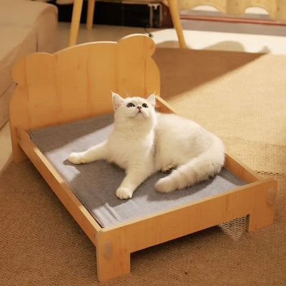 Elegant Wooden Cat Bed - Removable and Washable, Four-Season Design for Cozy Resting