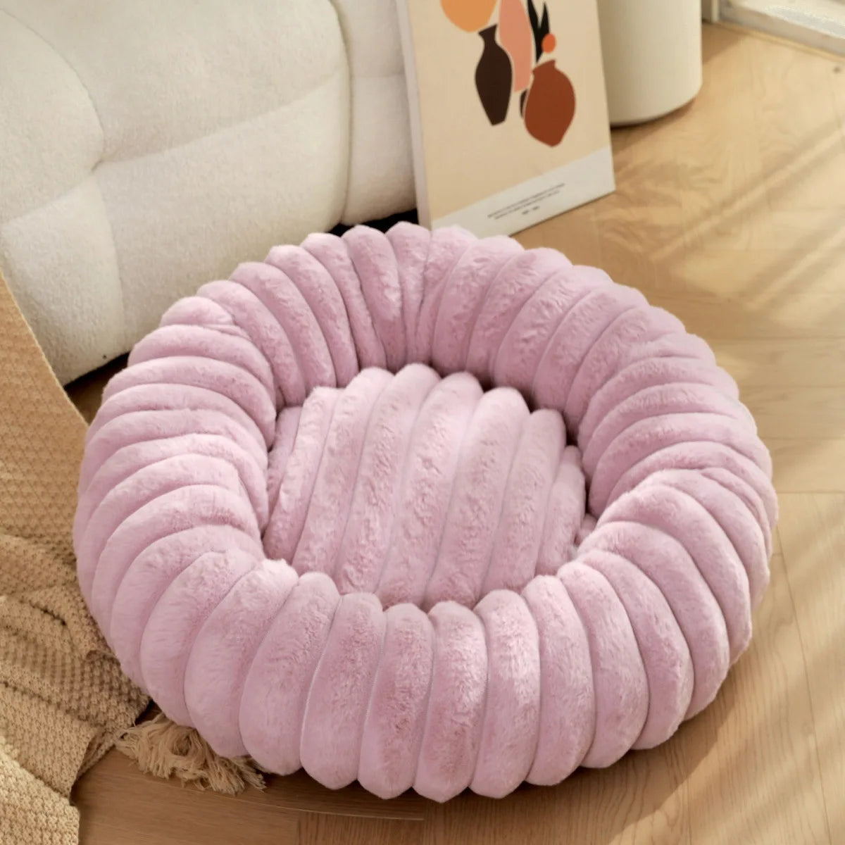 Large Round Pet Bed for Dogs and Cats, All-Season Washable Sofa Bed with Winter Warmth