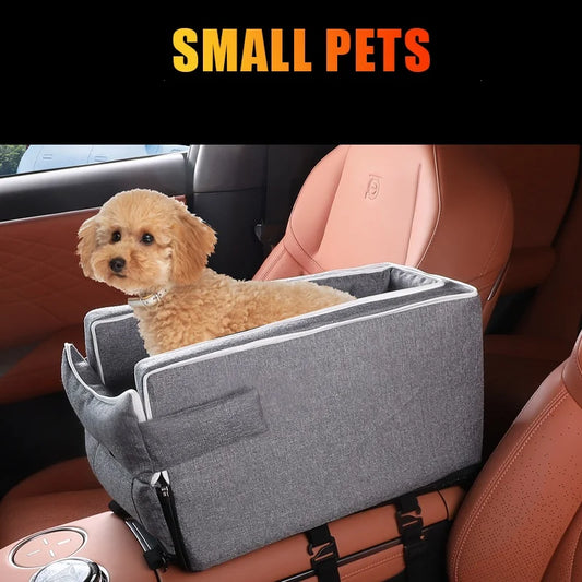 Car Center Console Pet Bed Mat - Essential Fiber Safety Seat for Cats and Small Dogs - Non-Slip Car Carrier