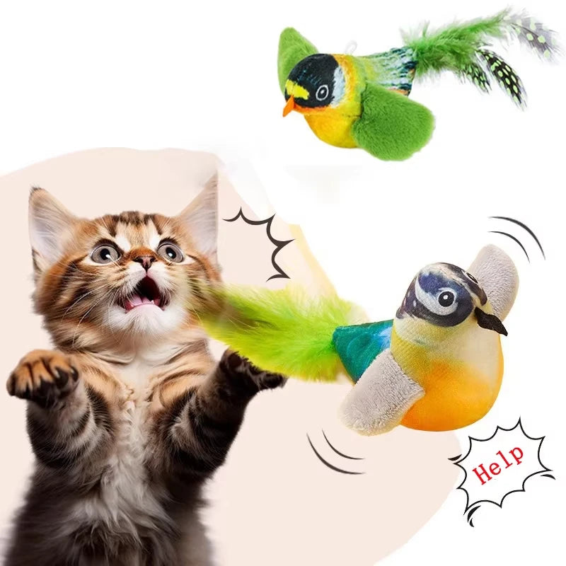 Interactive Plush Cat Toy with Realistic Bird Sounds and Catnip for Indoor Cats and Kittens