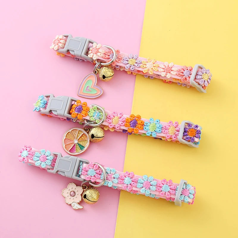 Adjustable Colorful Pet Collar with Bell and Cartoon Footprint Design for Dogs and Kittens