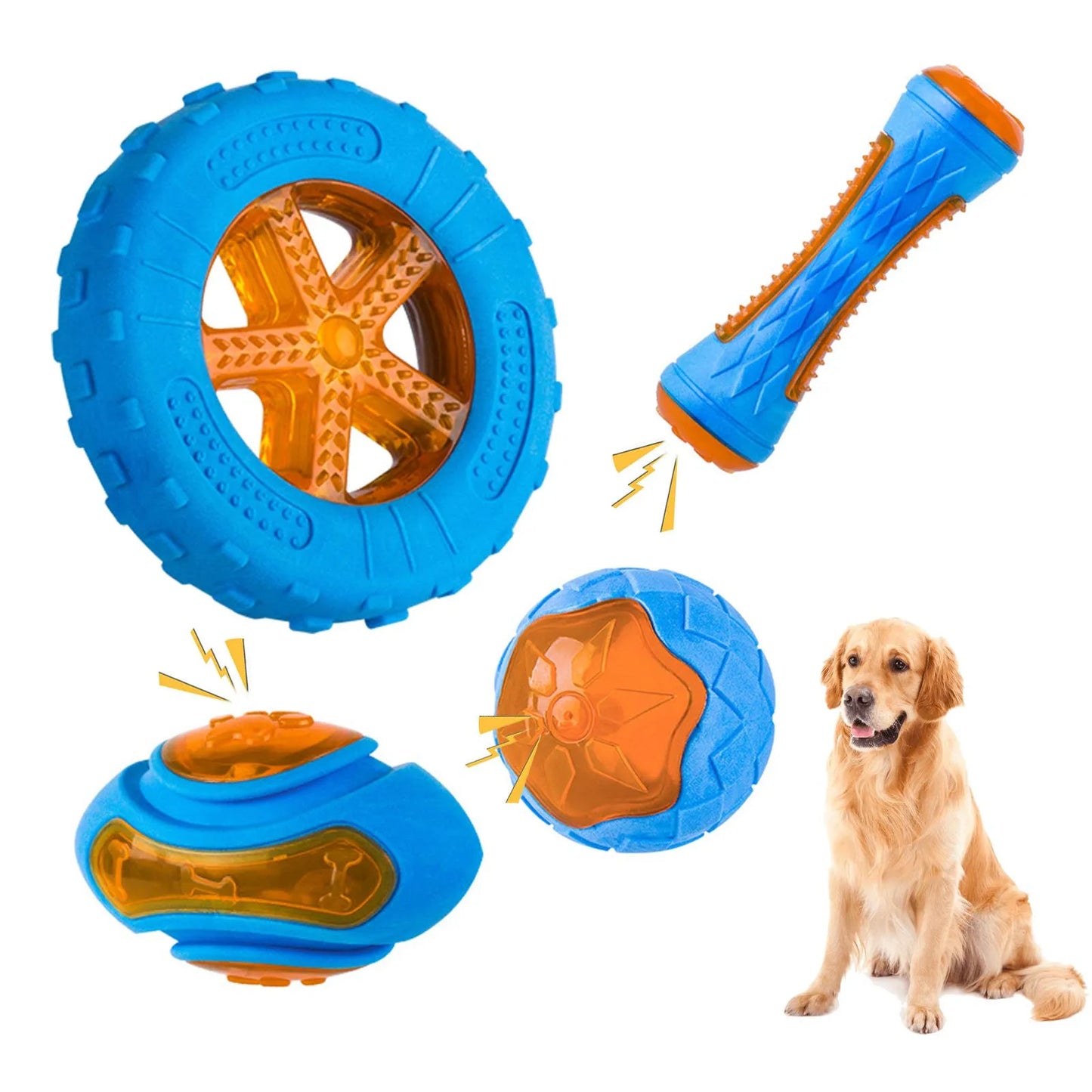 Durable Rubber Dog Chew Toys - Squeaky Interactive Training and Play Toy for Large Dogs with Teeth Cleaning Benefits