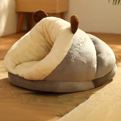 Winter Cozy Small Dog Kennel Bed - Breathable Slippers-Shaped Pet House, Foldable and Washable for Cats and Dogs