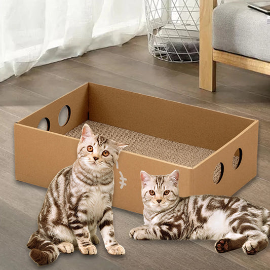 Large Cat Scratching Box - Corrugated Cardboard House and Scratcher Pad for Claw Maintenance and Furniture Protection