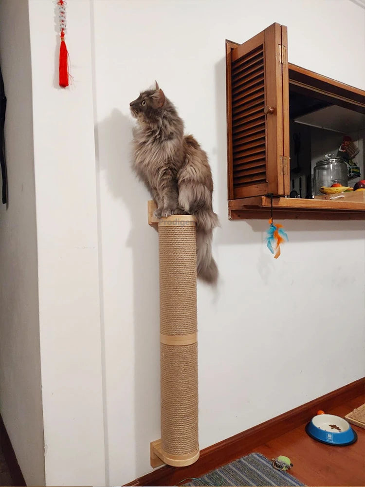 Wall-Mounted Cat Scratching Post with Wood Construction - Indoor Cat Scratcher Tower and Accessories