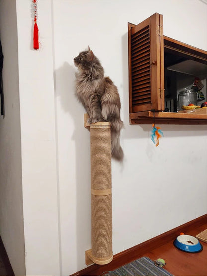 Wall-Mounted Cat Scratching Post with Wood Construction - Indoor Cat Scratcher Tower and Accessories