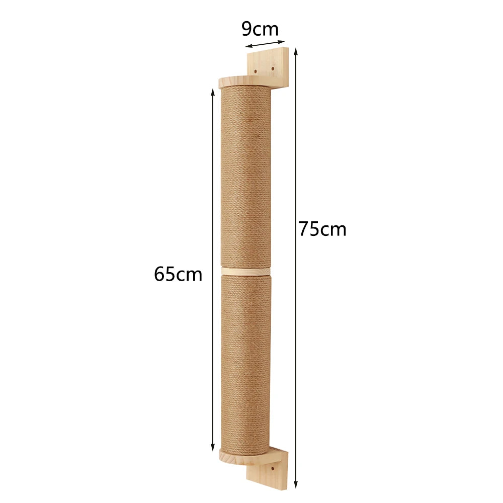 Wall-Mounted Cat Scratching Post with Wood Construction - Indoor Cat Scratcher Tower and Accessories