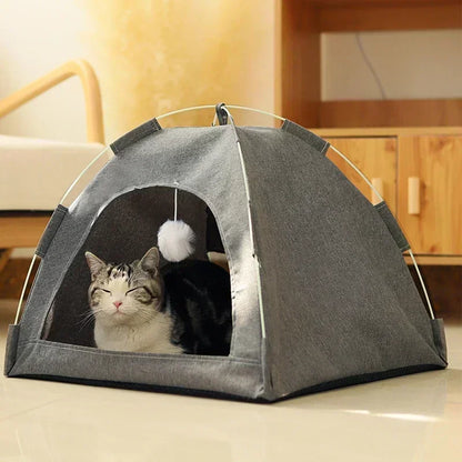 Removable Canvas Pet Tent Bed - Semi-Enclosed Cat House and Dog Cave for Stylish Room Decor