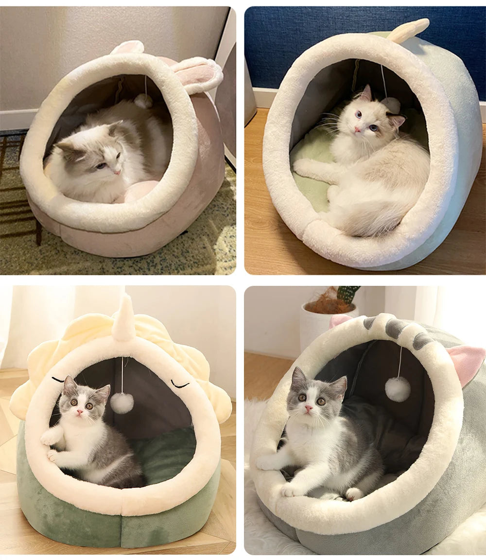 Premium Foldable and Washable Deep Sleep Pet Bed for Cats and Small Dogs - Cartoon Design with Removable Cover