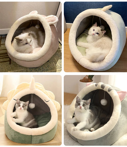 Premium Foldable and Washable Deep Sleep Pet Bed for Cats and Small Dogs - Cartoon Design with Removable Cover