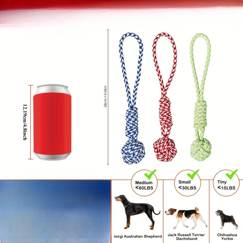 Heavy-Duty Tow Rope Toy for Large Dog Breeds - Thick Woven Rope Ball with Red Striped Fabric