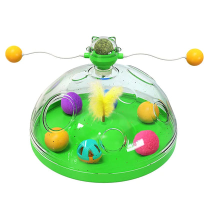 Interactive Indoor Cat Puzzle Toy Set with Spinning Track Balls and Feather Teaser for Mental Stimulation