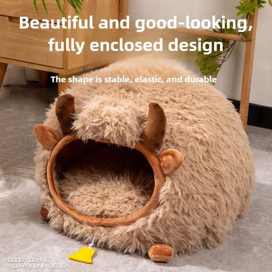 Yak-Shaped Semi-Enclosed Cat Bed - All-Season Winter Warmth for Cats and Small Dogs