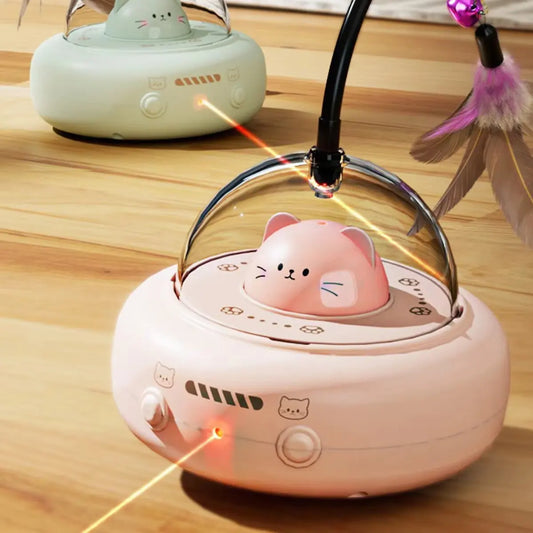 Advanced Interactive Cat Toy with Feather and Laser Features, 360° Obstacle Avoidance, Auto Standby, and USB Rechargeable Design