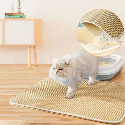 Waterproof Double-Layer Cat Litter Trapping Mat - Pet Litter Box Cleaning Accessory for Cats