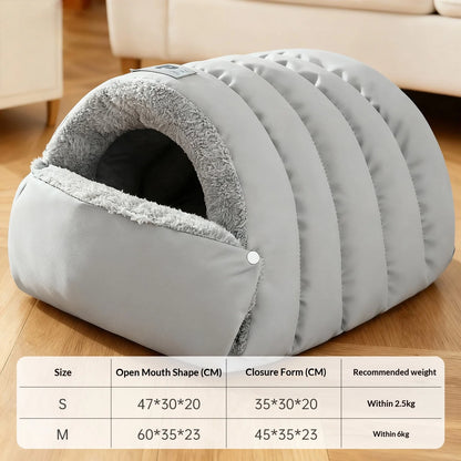 Premium Semi-Enclosed Cat Bed - Washable Warm Cave House with Non-Slip Waterproof Base for Indoor Cats - Anti-Anxiety Design