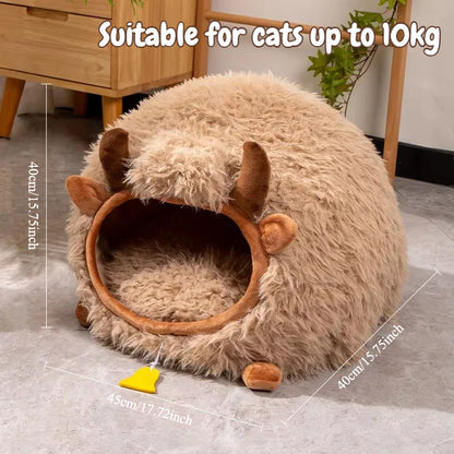 Yak-Shaped Semi-Enclosed Cat Bed - All-Season Winter Warmth for Cats and Small Dogs