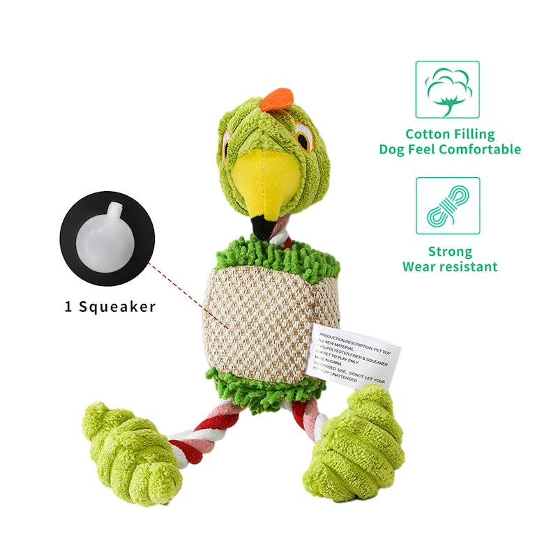Interactive Plush Dog Toys - Bird Shaped Squeaky Chew Ropes for Small and Large Pets