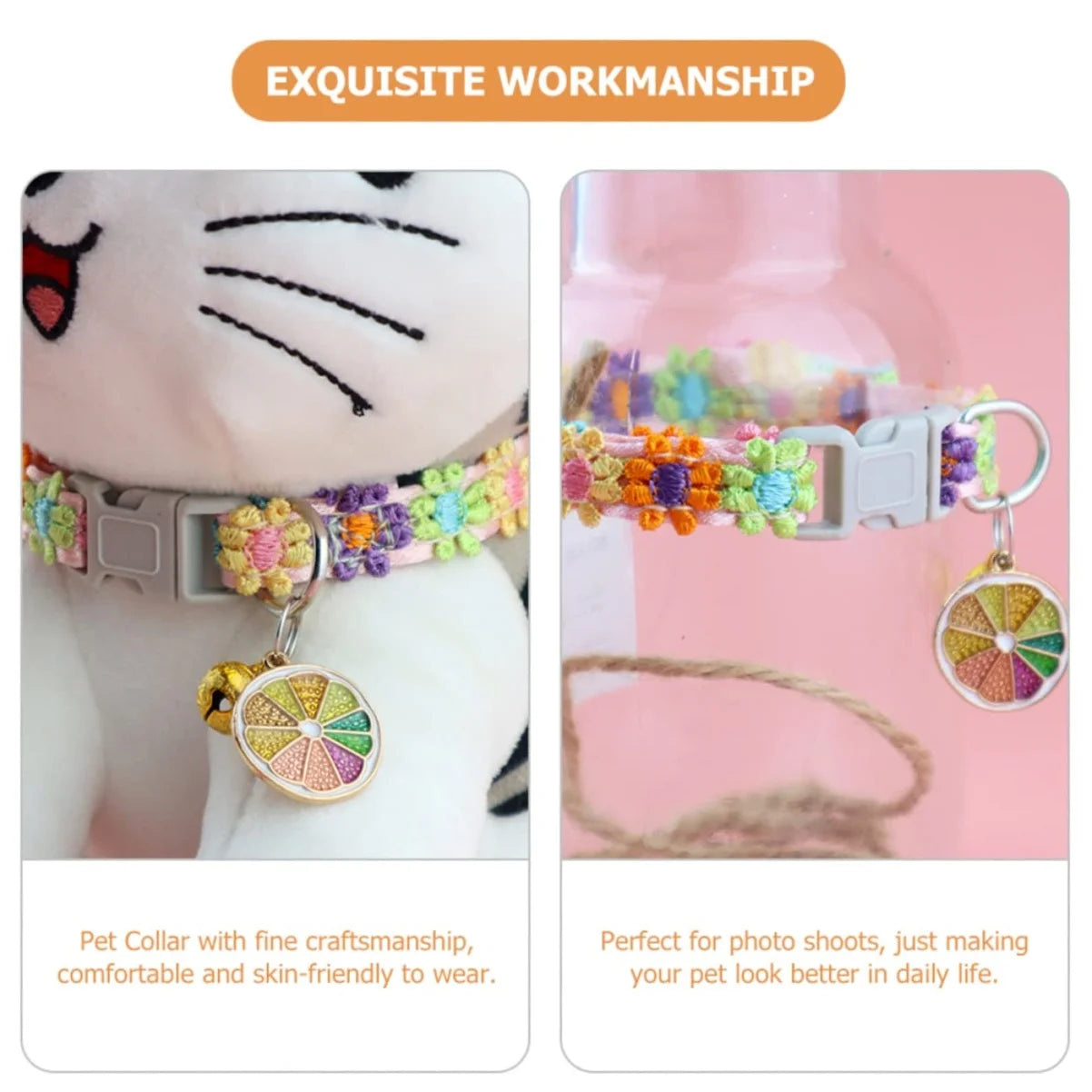 Adjustable Colorful Pet Collar with Bell and Cartoon Footprint Design for Dogs and Kittens
