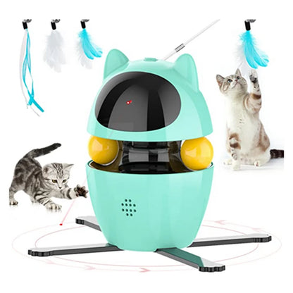 4-in-1 Indoor Electric Interactive Cat Toy with Ball, Feather, and Automatic Laser Chaser - USB Rechargeable