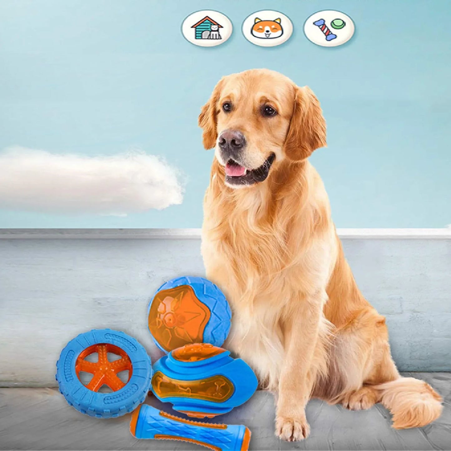 Durable Rubber Dog Chew Toys - Squeaky Interactive Training and Play Toy for Large Dogs with Teeth Cleaning Benefits