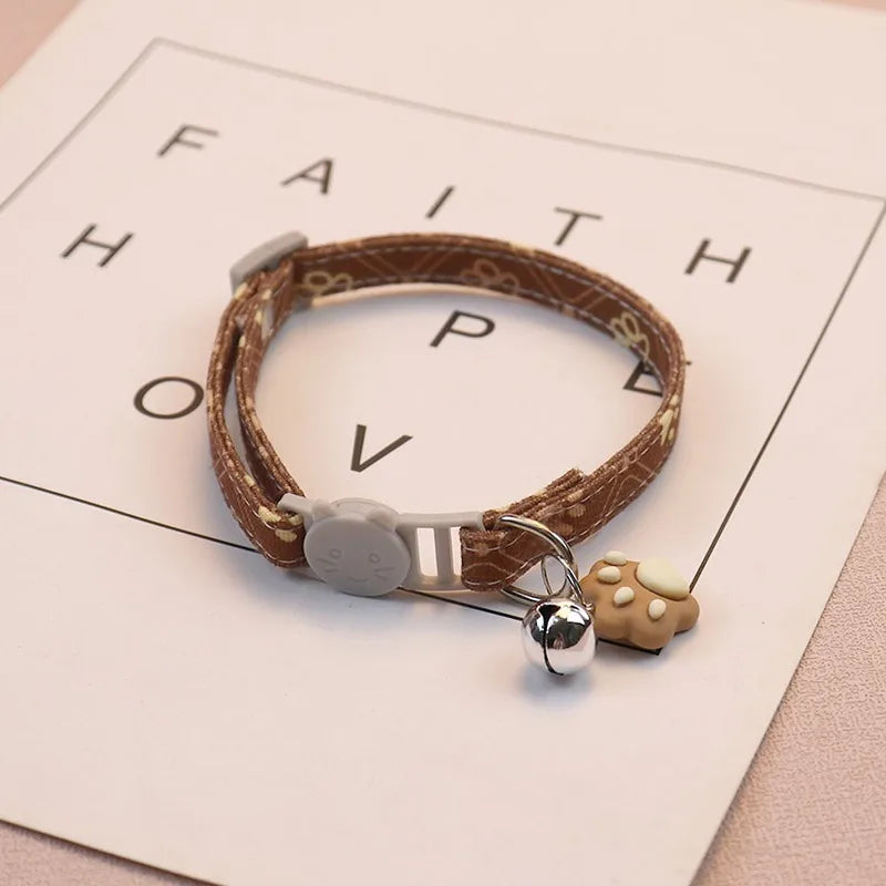 Adjustable Colorful Pet Collar with Bell and Cartoon Footprint Design for Dogs and Kittens