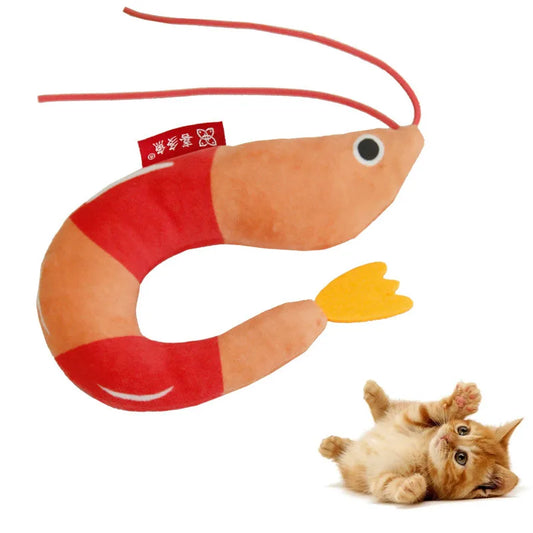 Interactive Plush Cat Chew Kicker Toys with Catnip - Simulation Shrimp Design for Indoor Cats and Kittens