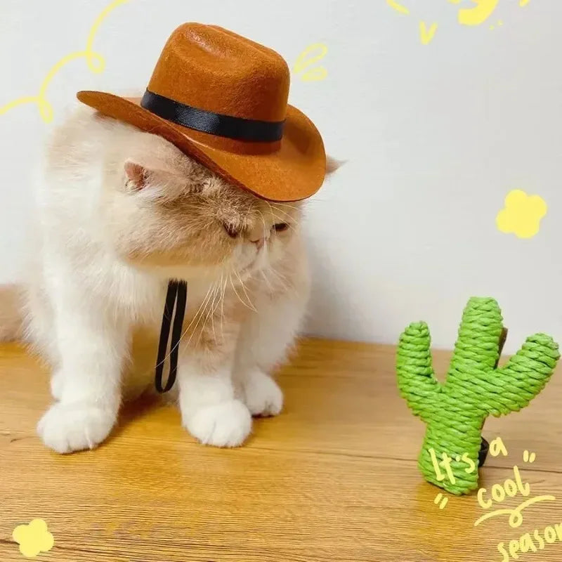Western Cowboy Hat for Pets - Stylish Halloween Outdoor Cap for Dogs and Cats, Retro Photo Prop and Decorative Accessory