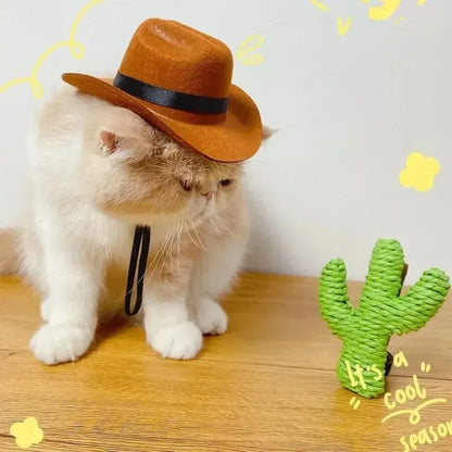 Western Cowboy Hat for Pets - Stylish Halloween Outdoor Cap for Dogs and Cats, Retro Photo Prop and Decorative Accessory