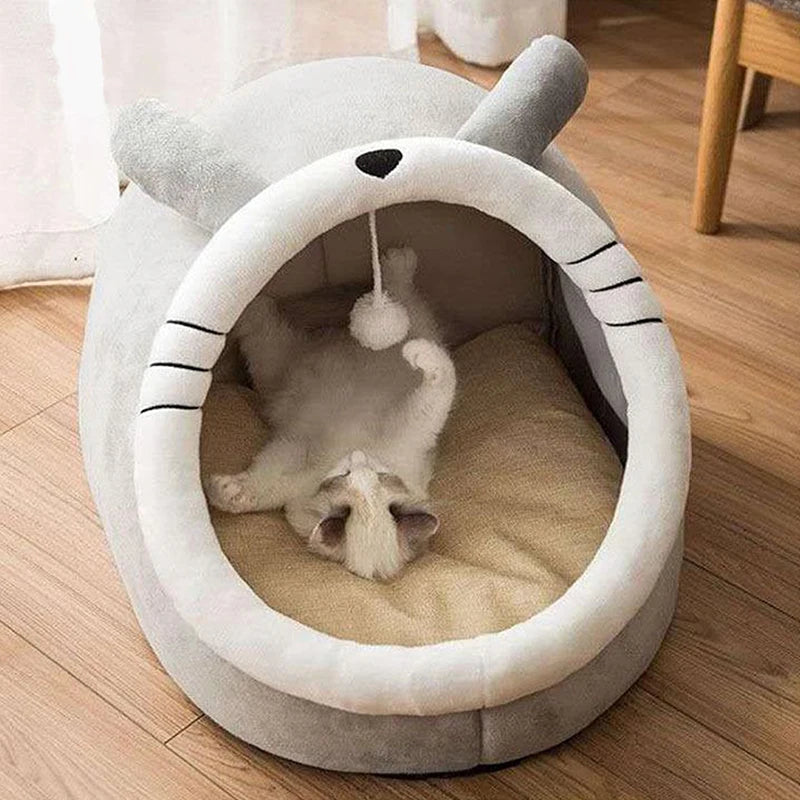 Premium Foldable and Washable Deep Sleep Pet Bed for Cats and Small Dogs - Cartoon Design with Removable Cover