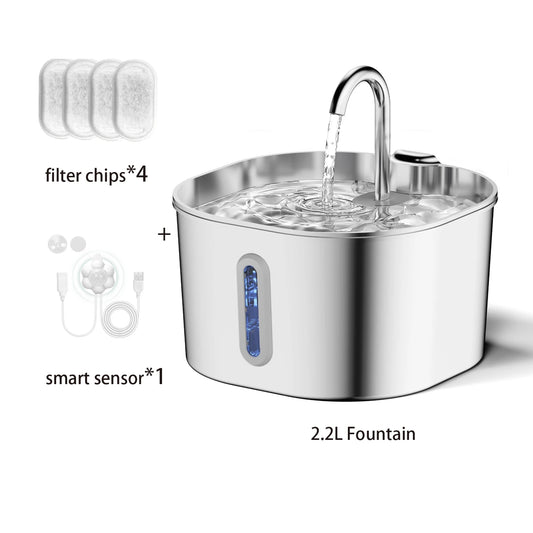 Automatic Water Fountain Square Stainless Steel Pet Fountain with window