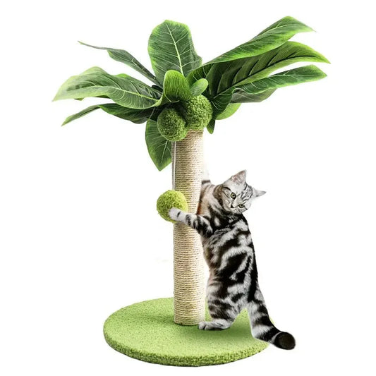 Indoor Cat Scratching Post with Sisal Rope and Leaf Design for Kittens and Cats