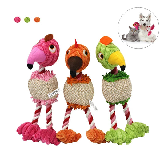 Interactive Plush Dog Toys - Bird Shaped Squeaky Chew Ropes for Small and Large Pets
