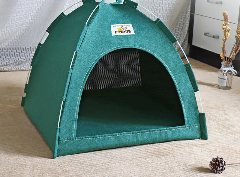 Removable Canvas Pet Tent Bed - Semi-Enclosed Cat House and Dog Cave for Stylish Room Decor