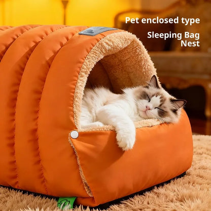 Premium Semi-Enclosed Cat Bed - Washable Warm Cave House with Non-Slip Waterproof Base for Indoor Cats - Anti-Anxiety Design