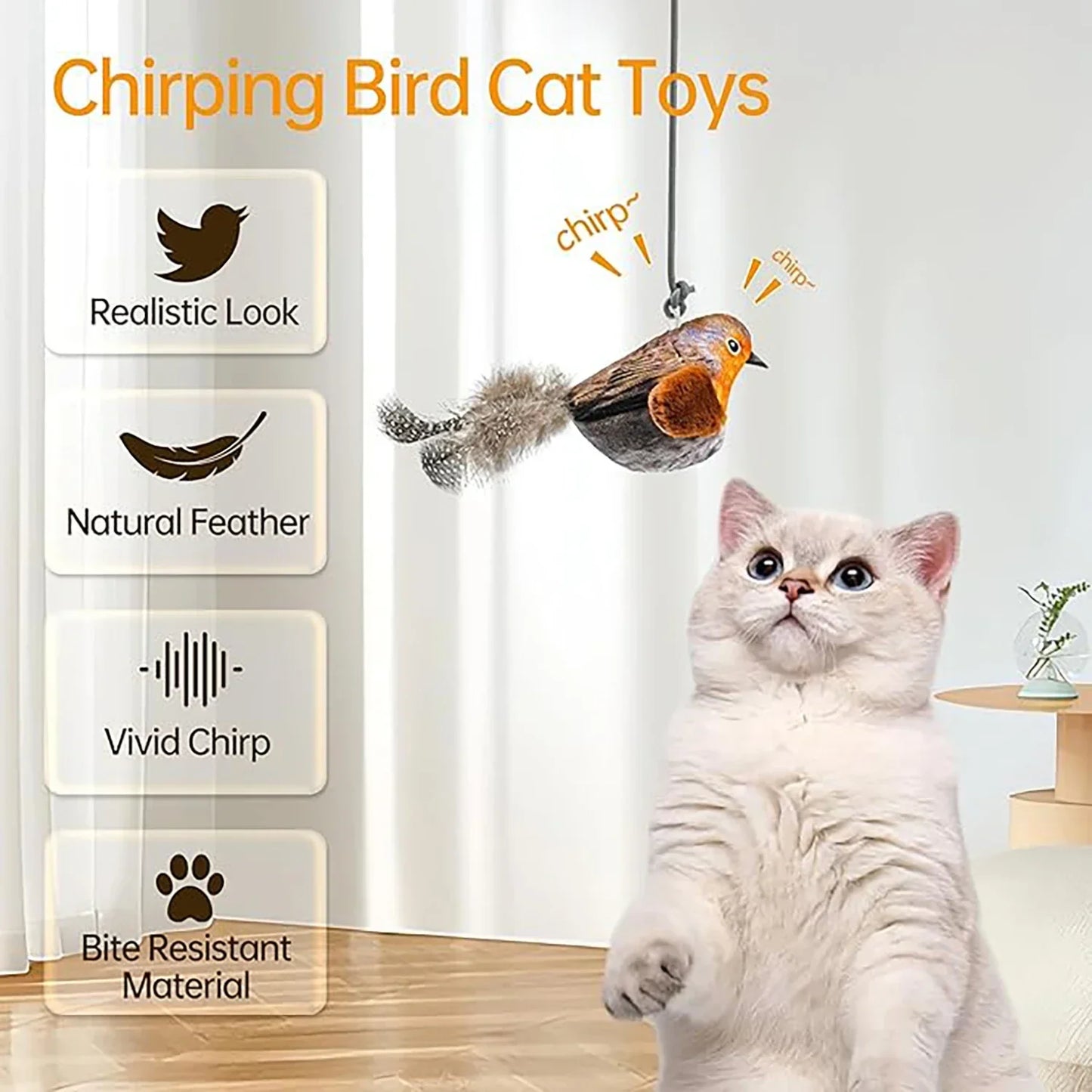 Interactive Indoor Cat Toy with Sounding Catnip Birds - Wall Hanging Teaser for Engaging Play