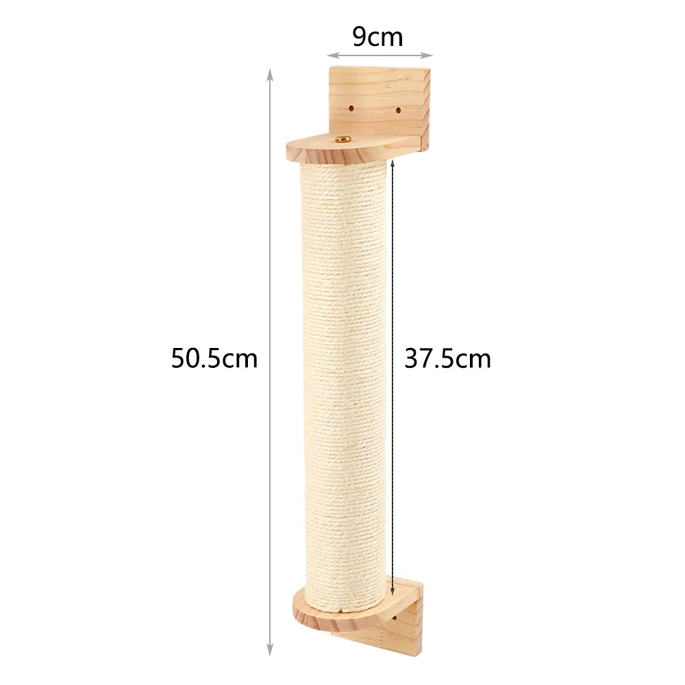 Wall-Mounted Cat Scratching Post with Wood Construction - Indoor Cat Scratcher Tower and Accessories