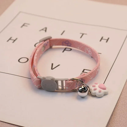 Adjustable Colorful Pet Collar with Bell and Cartoon Footprint Design for Dogs and Kittens