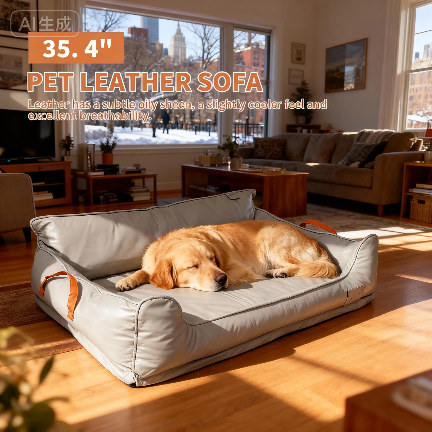 Premium Leather Soft Plush Donut Dog Bed - Cozy Rectangular Mat for Small to Extra Extra Large Dogs